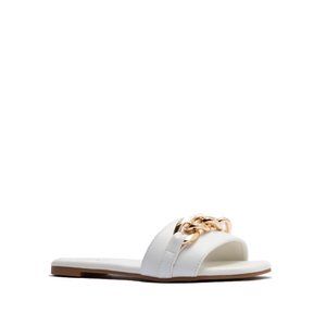 White Vegan Leather Chain Slide Sandals
